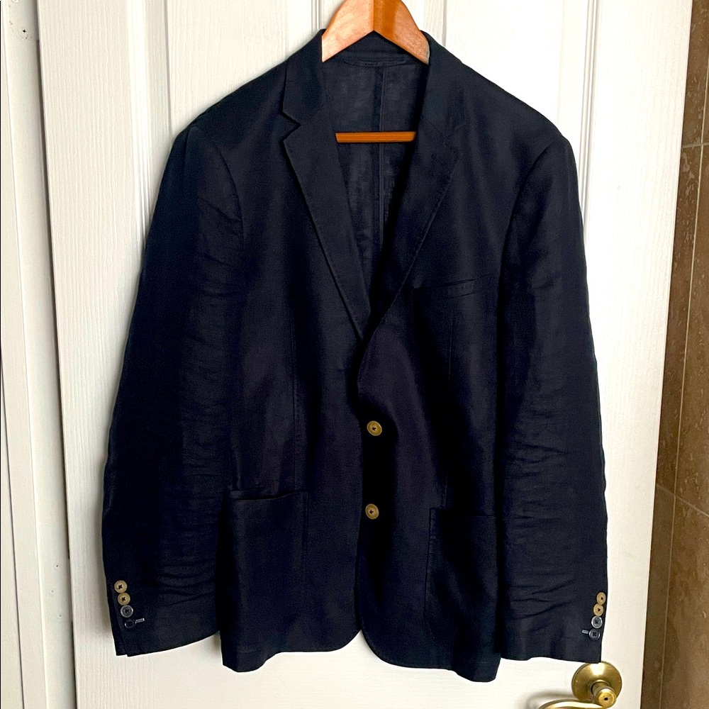 Montego Bay Club  - Two button Navy Linen Blazer.